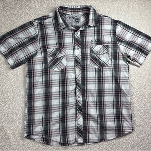 Chalc Men’s Black/Gray Plaid Size XXL Western Short Sleeve Button Down Shirt